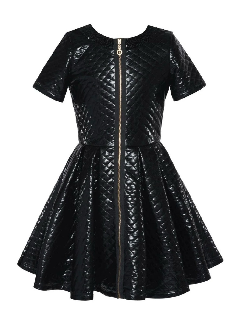 Truly Me Sara Sara Quilted Faux Leather Sequin Girls Flare Party Dress Girls 14